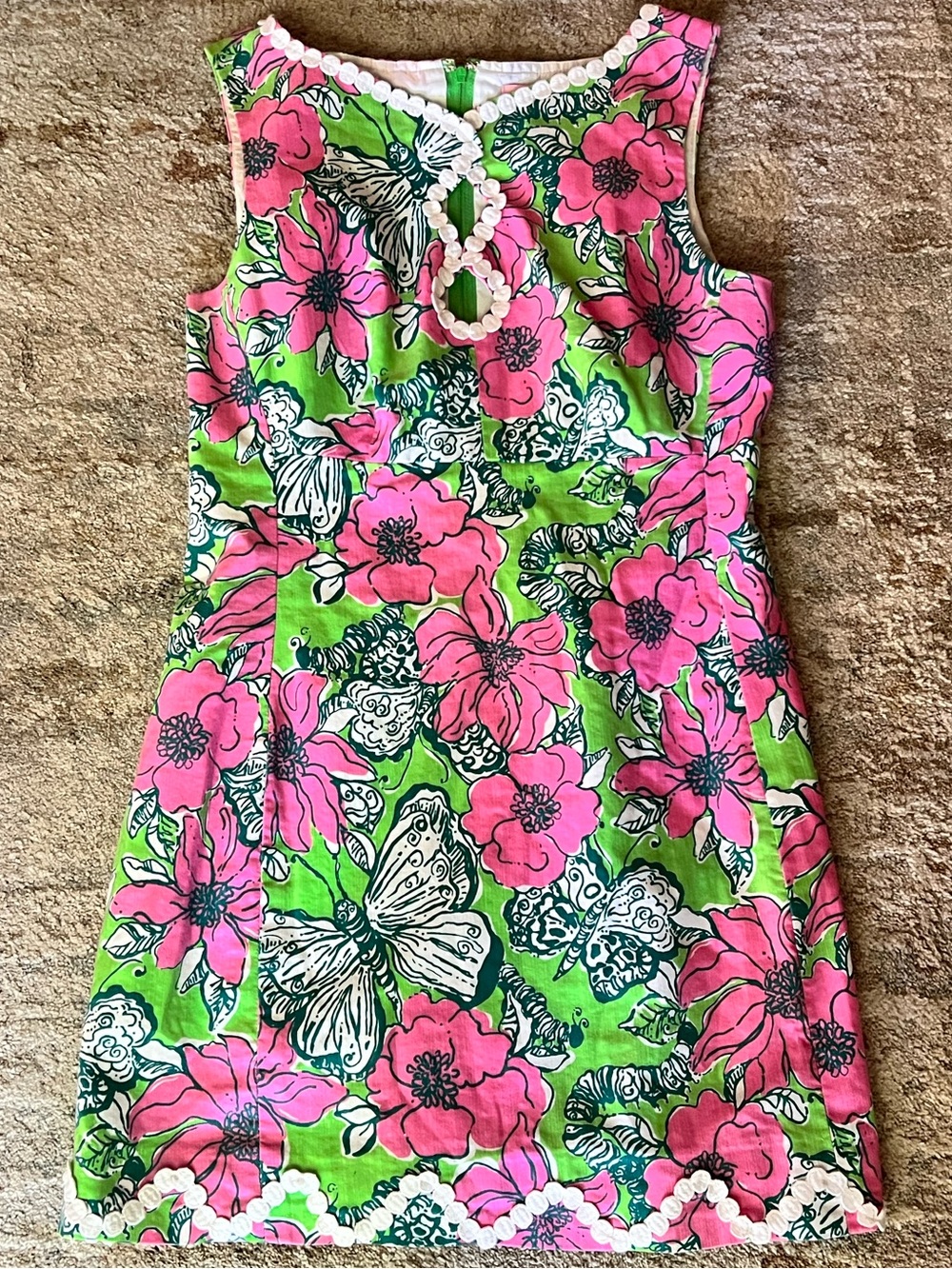 Lilly Pulitzer Pink & Green Butterfly Floral Shift Dress